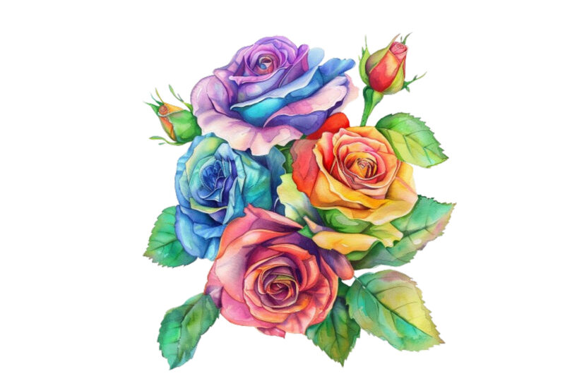 Watercolor Bunch of Rainbow Roses Clipart