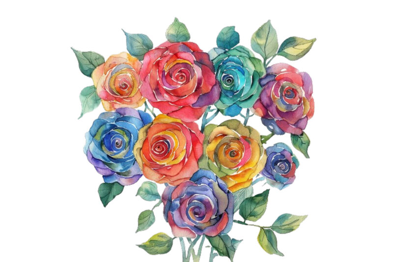 Watercolor Bunch of Rainbow Roses Clipart