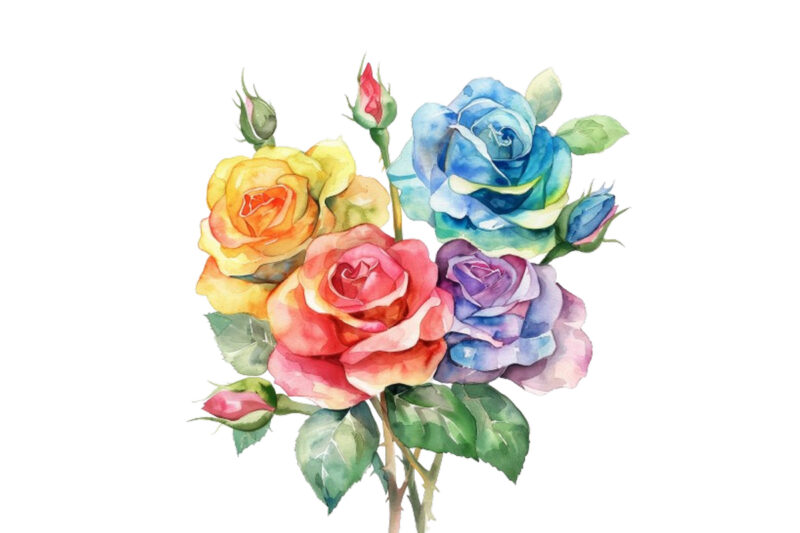 Watercolor Bunch of Rainbow Roses Clipart