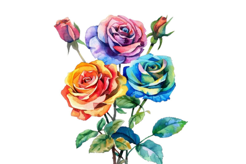 Watercolor Bunch of Rainbow Roses Clipart