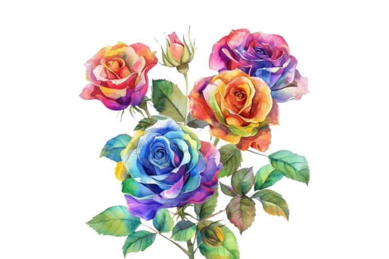 Watercolor Bunch of Rainbow Roses Clipart