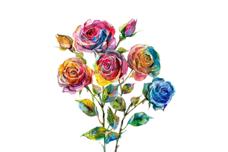 Watercolor Bunch of Rainbow Roses Clipart