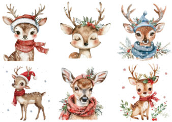 Watercolor Christmas Cute deer