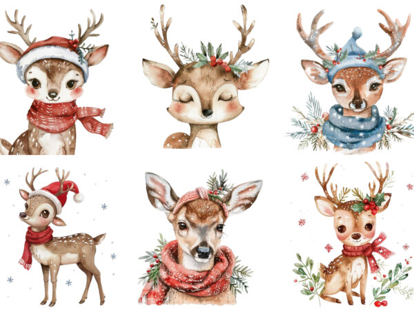 Watercolor christmas cute deer t shirt design for sale