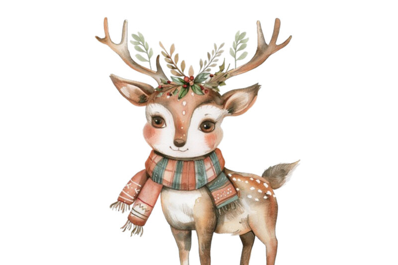 Watercolor Christmas Cute deer