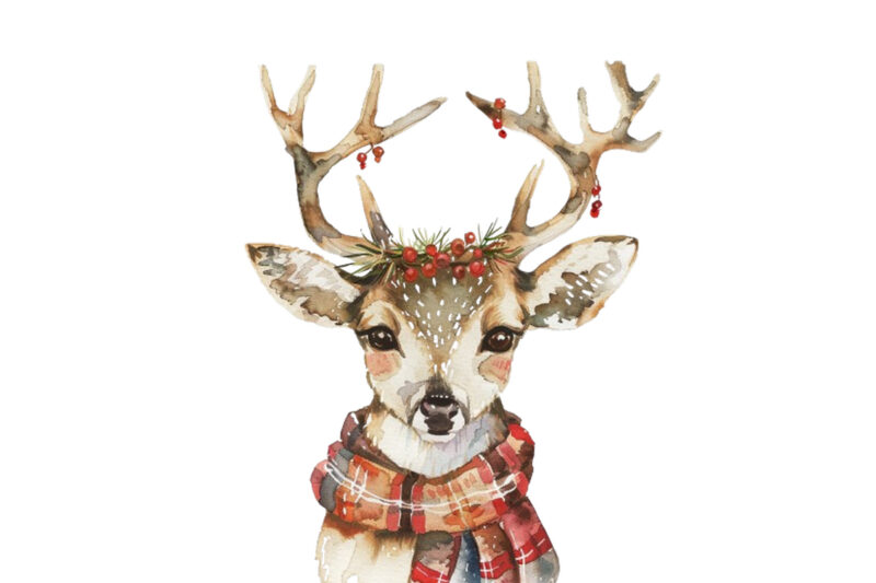 Watercolor Christmas Cute deer