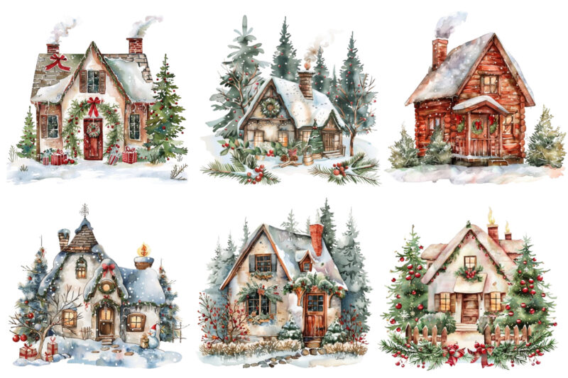 Watercolor Christmas Home