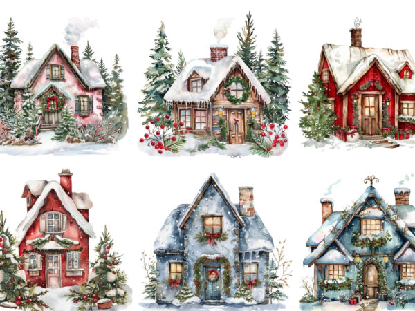 Watercolor christmas home t shirt design for sale