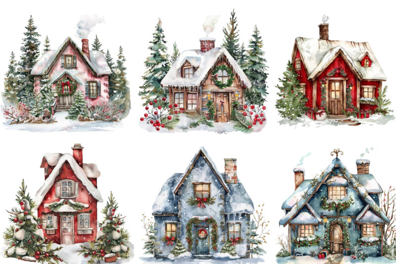 Watercolor Christmas Home