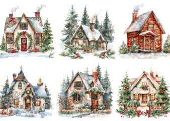 Watercolor Christmas Home