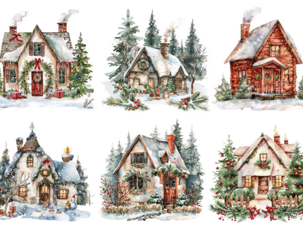 Watercolor christmas home t shirt design for sale