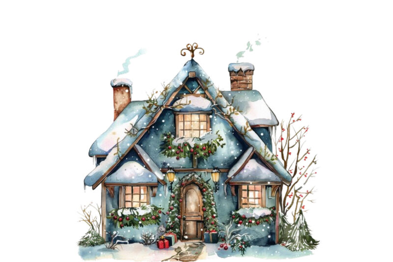 Watercolor Christmas Home