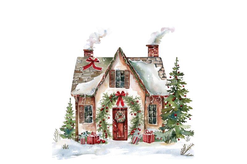 Watercolor Christmas Home