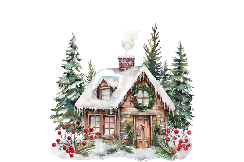 Watercolor Christmas Home