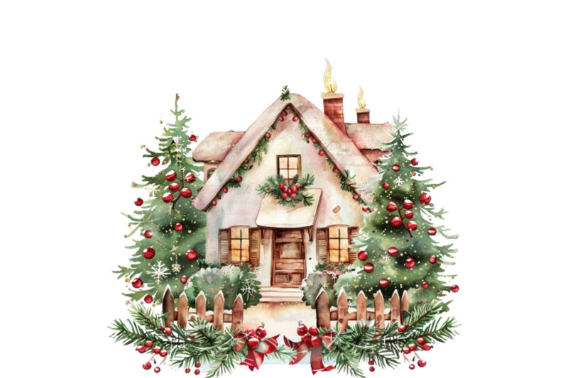 Watercolor Christmas Home