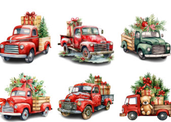 Watercolor Christmas truck with gift box Clipart t shirt design for sale