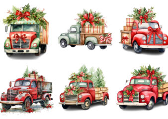 Watercolor Christmas truck with gift box Clipart t shirt design for sale