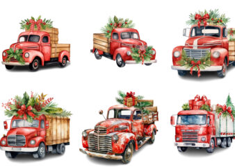 Watercolor Christmas truck with gift box Clipart t shirt design for sale