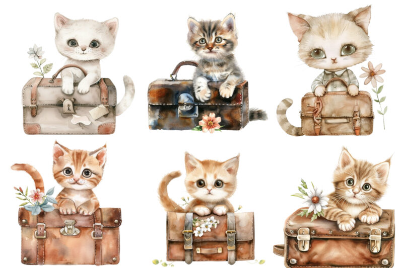 Watercolor Clipart of Cute Baby Cat