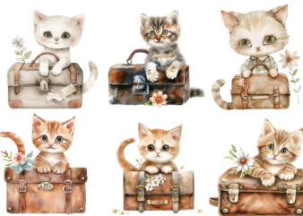 Watercolor Clipart of Cute Baby Cat