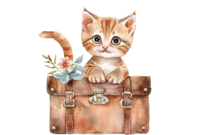 Watercolor Clipart of Cute Baby Cat