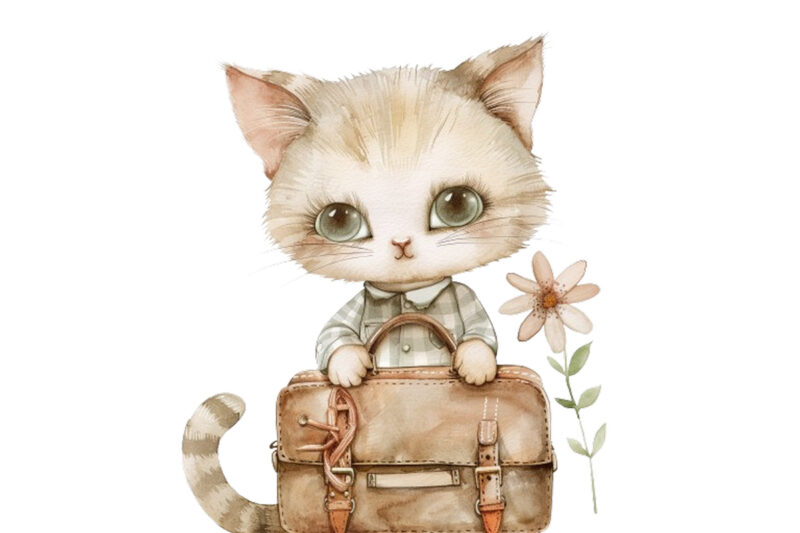 Watercolor Clipart of Cute Baby Cat