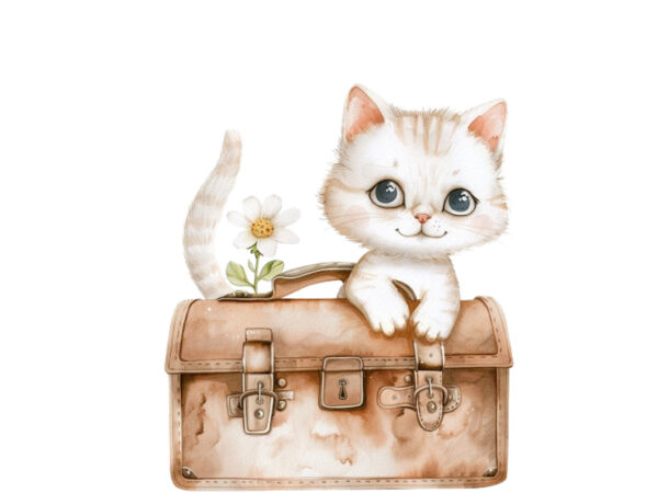 Watercolor clipart of cute baby cat t shirt design for sale