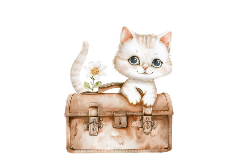 Watercolor Clipart of Cute Baby Cat