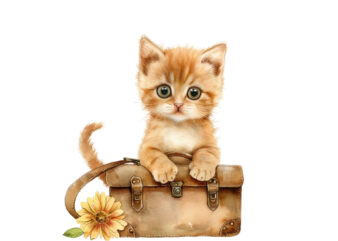 Watercolor Clipart of Cute Baby Cat