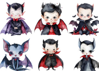 Watercolor Clipart of Cute Vampire