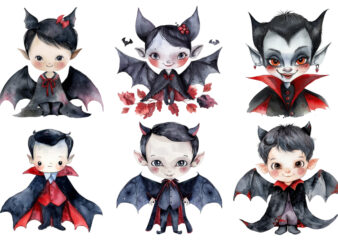 Watercolor Clipart of Cute Vampire t shirt design for sale