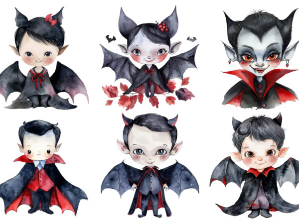 Watercolor clipart of cute vampire t shirt design for sale