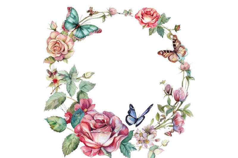 Watercolor Colorful Spring Rose Floral Circle Border