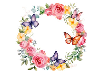 Watercolor Colorful Spring Rose Floral Circle Border