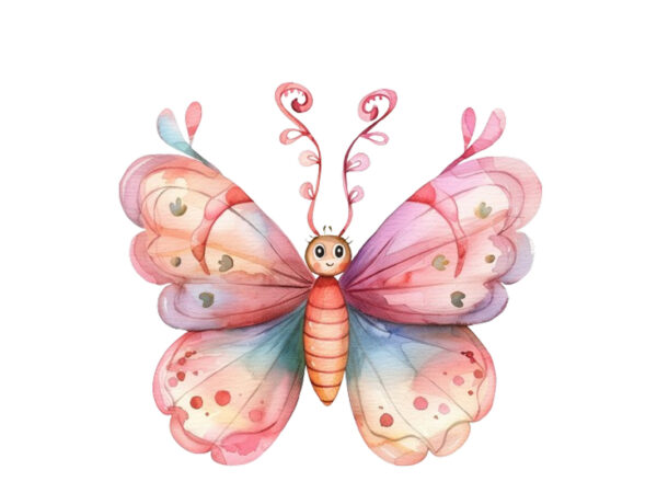 Watercolor cute kawaii butterfly spring summer t shirt design for sale