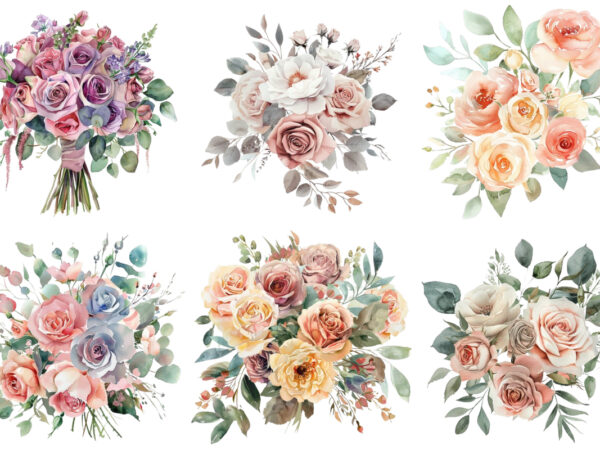 Watercolor dusty wedding rose bouquet clipart t shirt design for sale