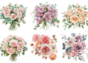 Watercolor Dusty Wedding Rose Bouquet Clipart