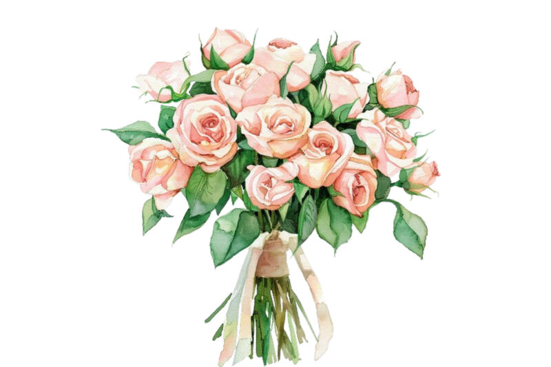 Watercolor Dusty Wedding Rose Bouquet Clipart