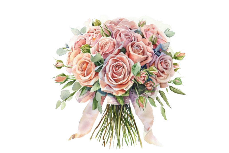 Watercolor Dusty Wedding Rose Bouquet Clipart