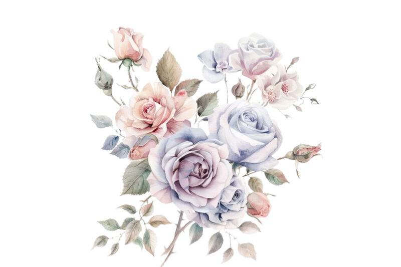 Watercolor Dusty Wedding Rose Bouquet Clipart