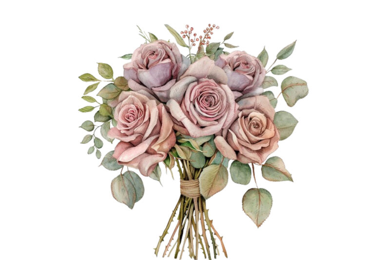 Watercolor Dusty Wedding Rose Bouquet Clipart