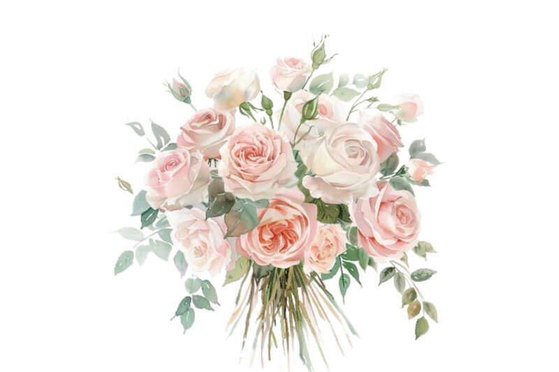 Watercolor Dusty Wedding Rose Bouquet Clipart