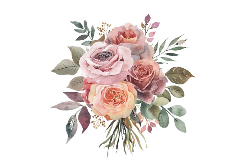 Watercolor Dusty Wedding Rose Bouquet Clipart