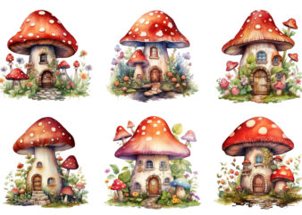 Watercolor Fairy House in Mushroom Clipart t shirt design for sale