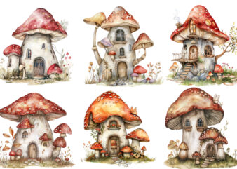 Watercolor Fairy House in Mushroom Clipart