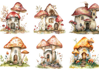 Watercolor Fairy House in Mushroom Clipart t shirt design for sale