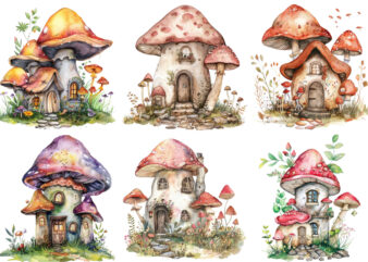 Watercolor Fairy House in Mushroom Clipart