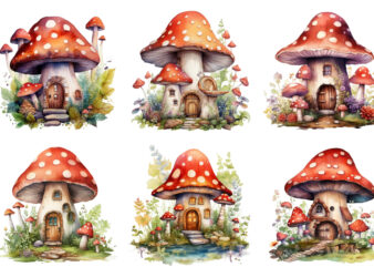 Watercolor Fairy House in Mushroom Clipart