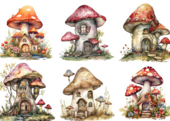 Watercolor Fairy House in Mushroom Clipart