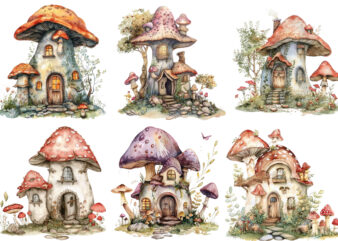 Watercolor Fairy House in Mushroom Clipart